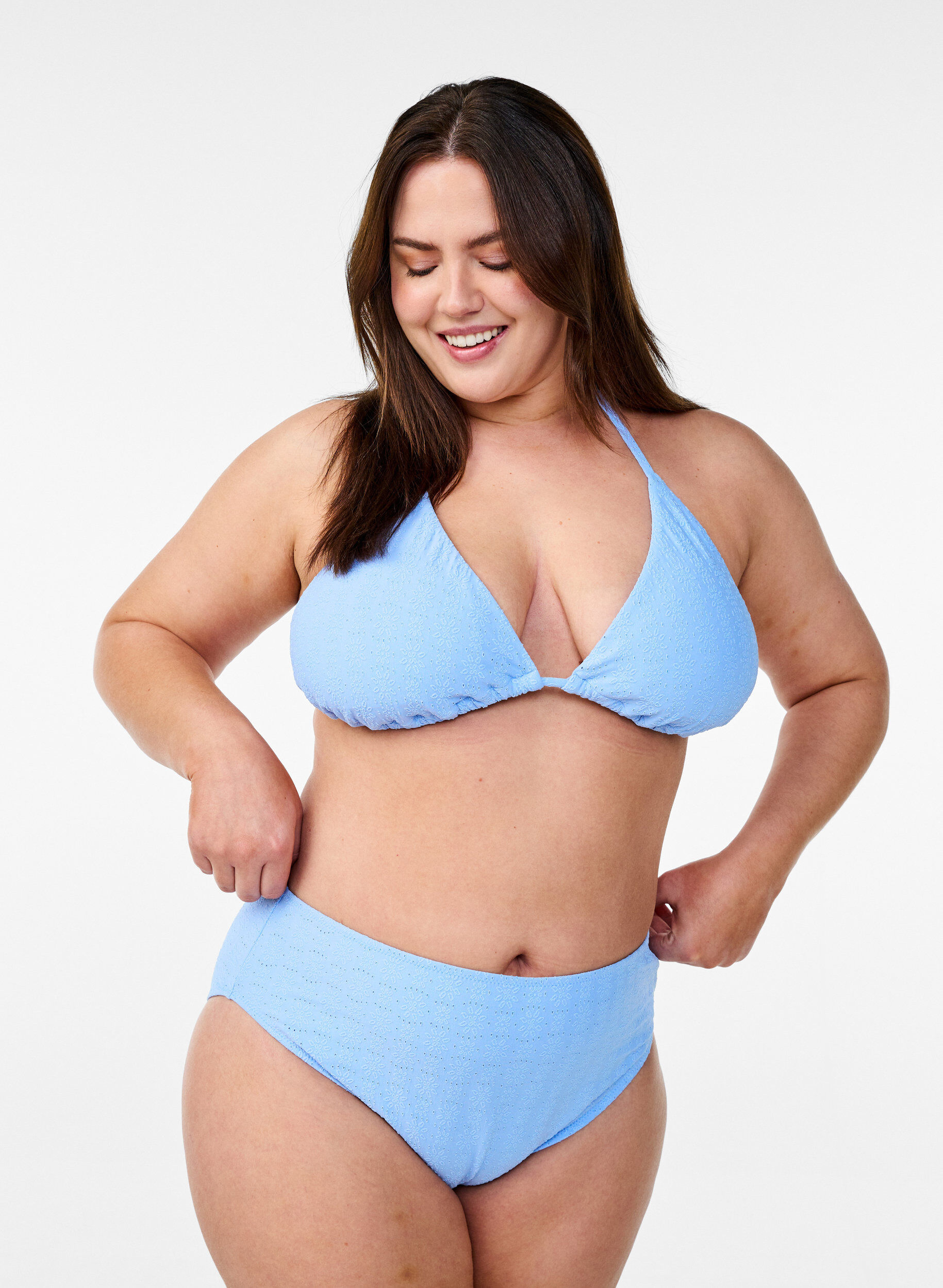 ZizziTriangle bikinitop met een gestructureerd patroon, Blauw, Model image number 1