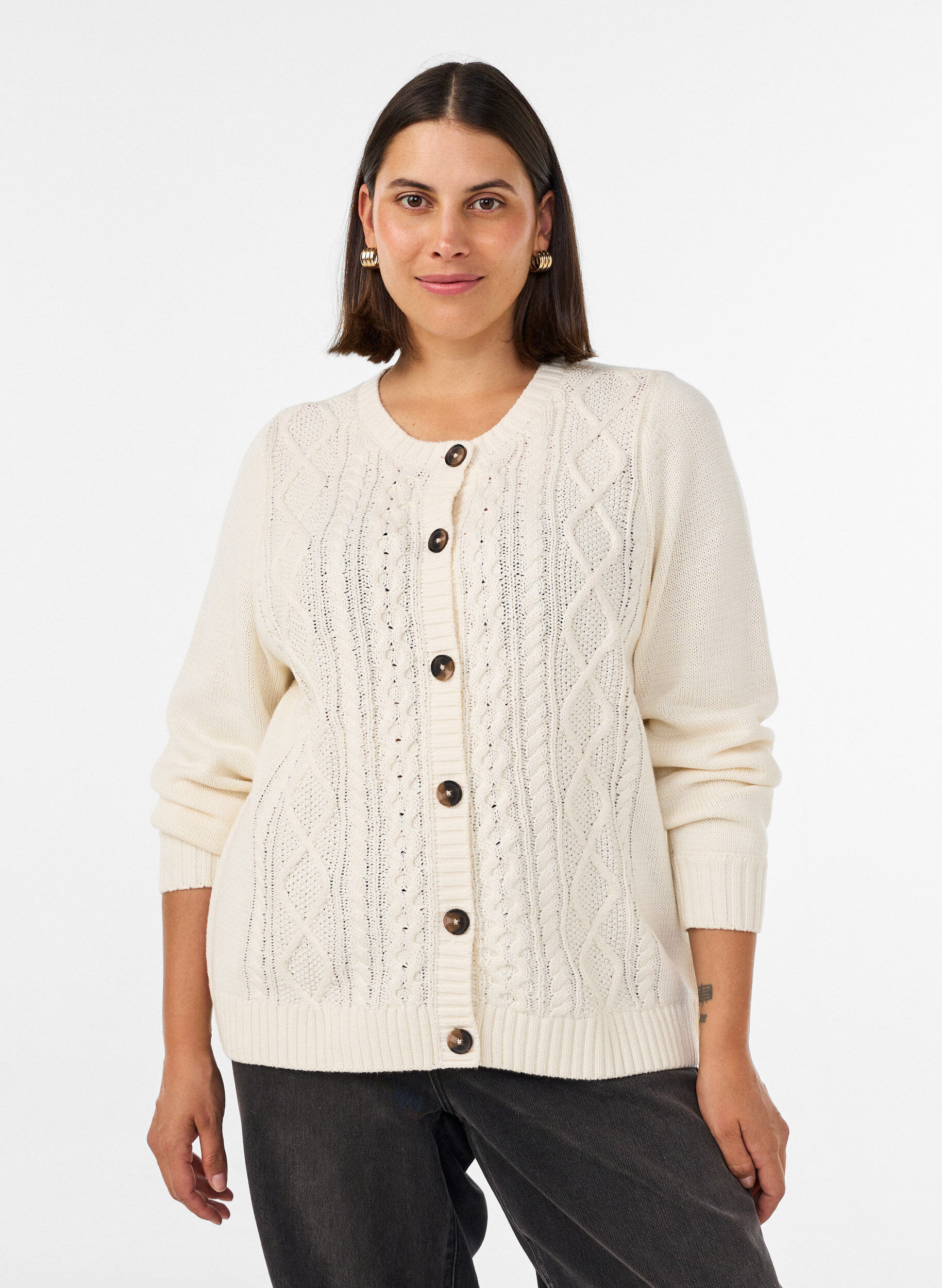 Vest met kabelpatroon, Vanille, Model