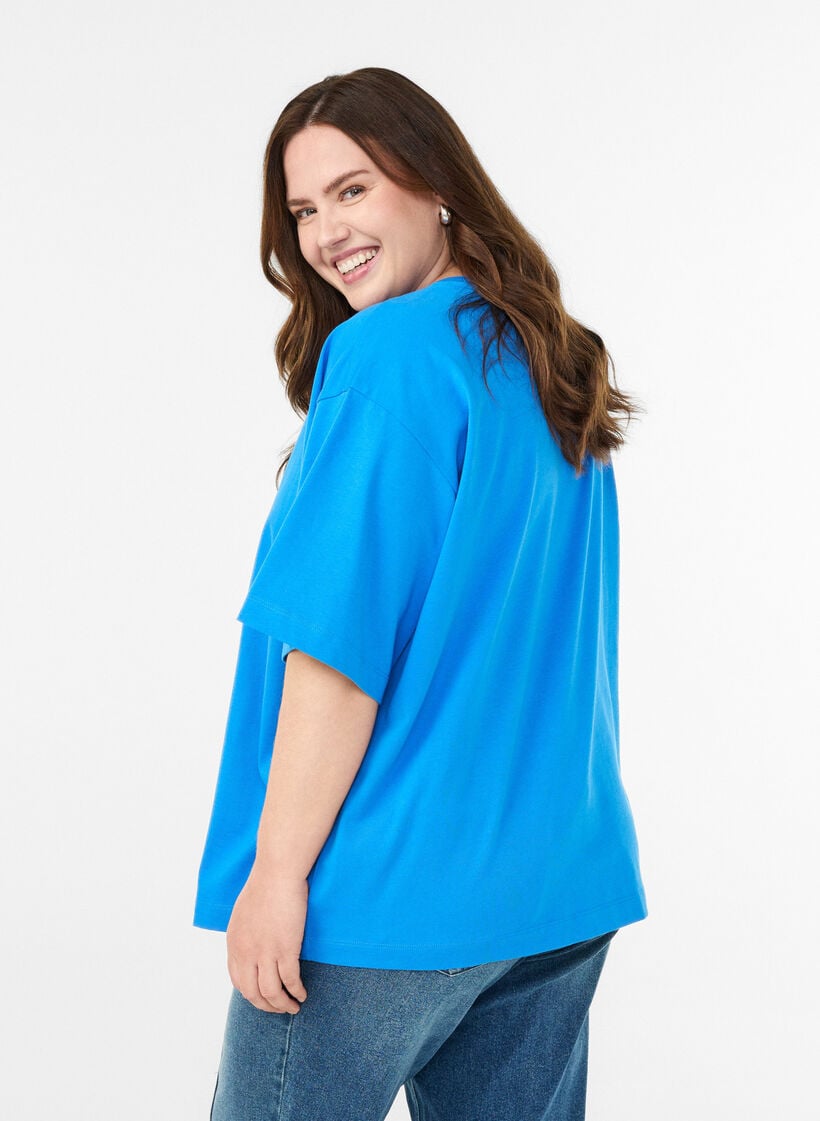 Oversized T-shirt met halflange mouwen, Blauw, Model image number 1