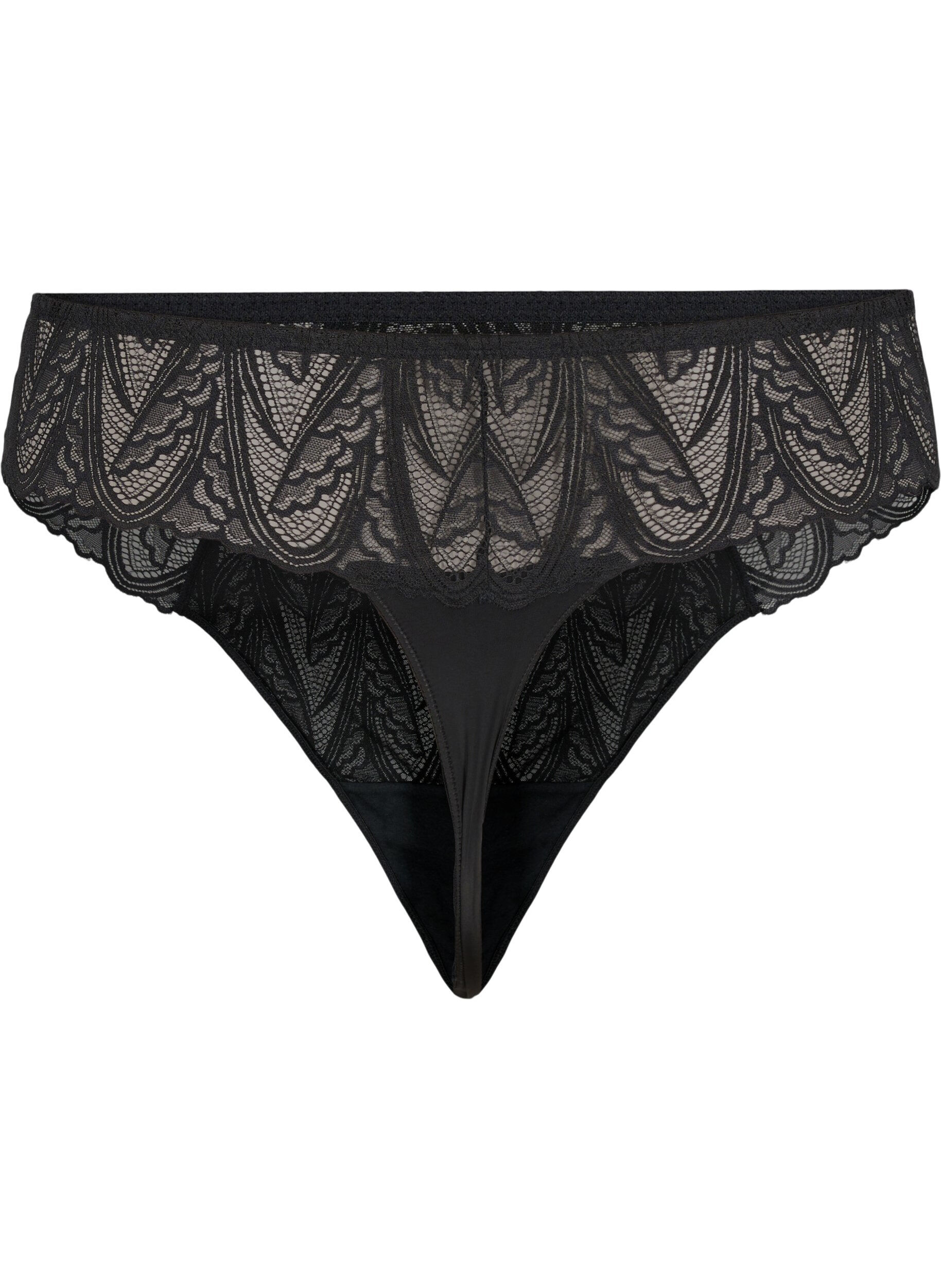 ZizziG-string slip met kant en een normale taille, Zwart, Packshot image number 1