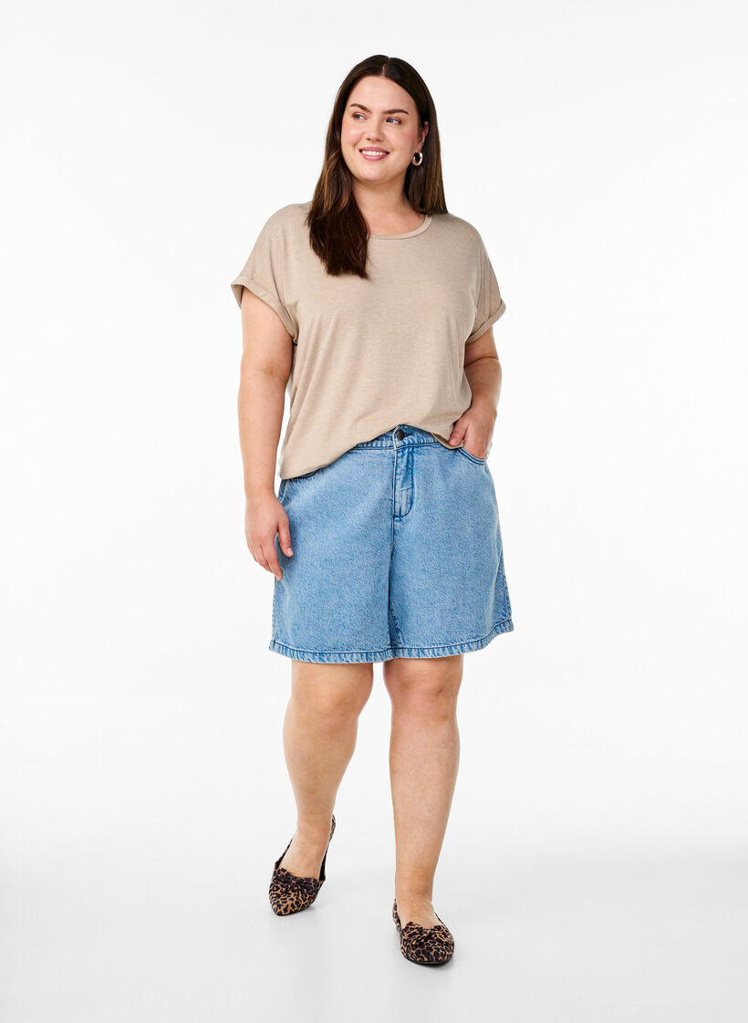 Los T-shirt met ronde hals, Bruin, Model image number 1