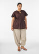 Katoenen blouse met strik en elastische taille, Bruin, Model image number 1