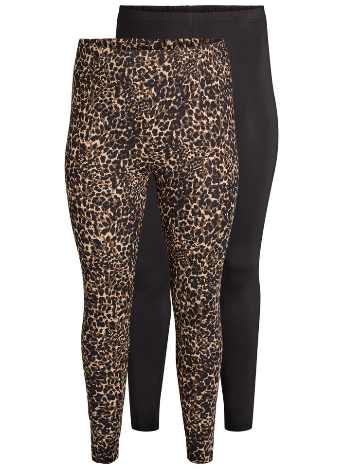2-pack lange leggings met een normale taille, Zwart, Packshot image number 0