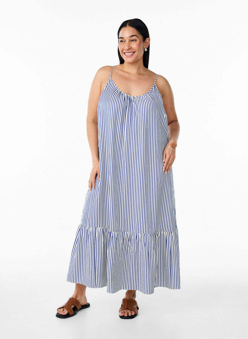 Zomerjurk met strepen en A-lijn pasvorm, Blauw, Model image number 0