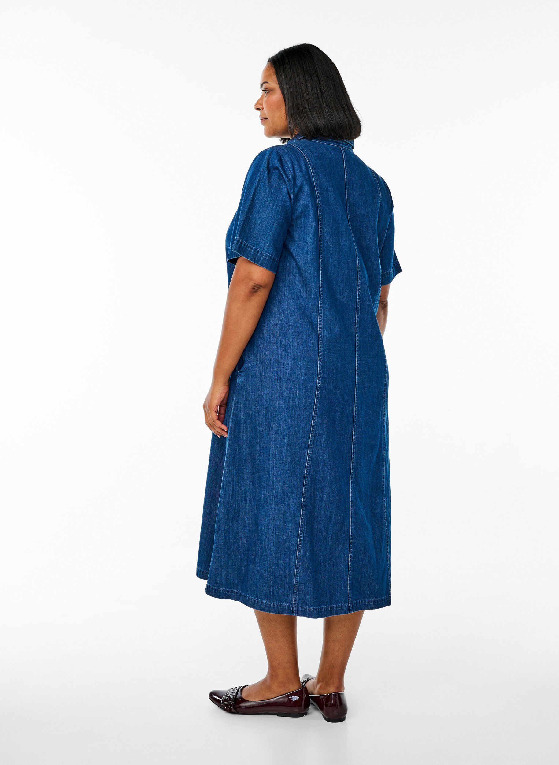 ZizziHalflange denim overhemdjurk, Blauw, Model image number 1