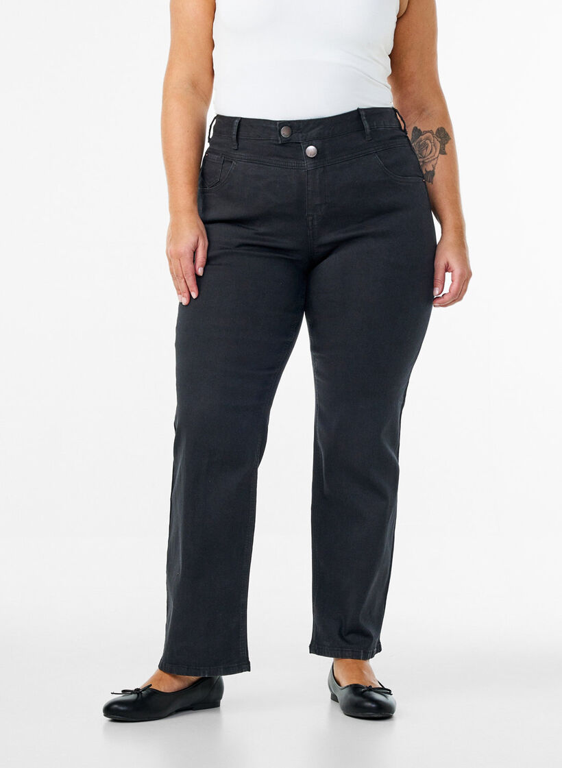 Regular fit Gemma jeans met hoge taille, Zwart, Model image number 2