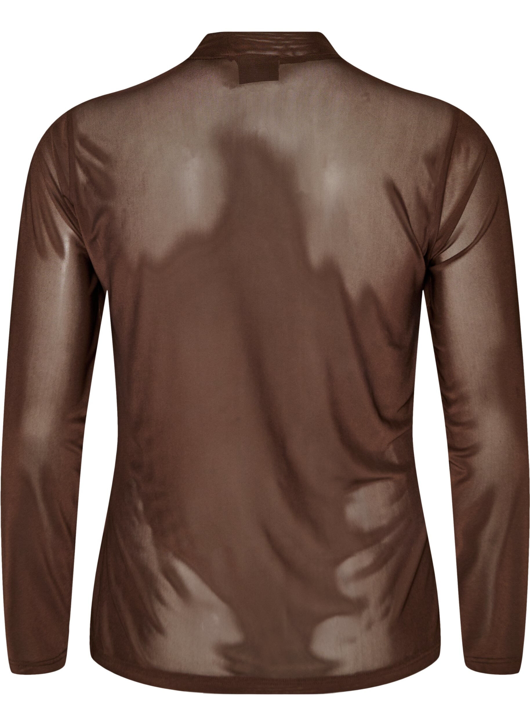 ZizziGetailleerde blouse van mesh met lange mouwen, Bruin, Packshot image number 1