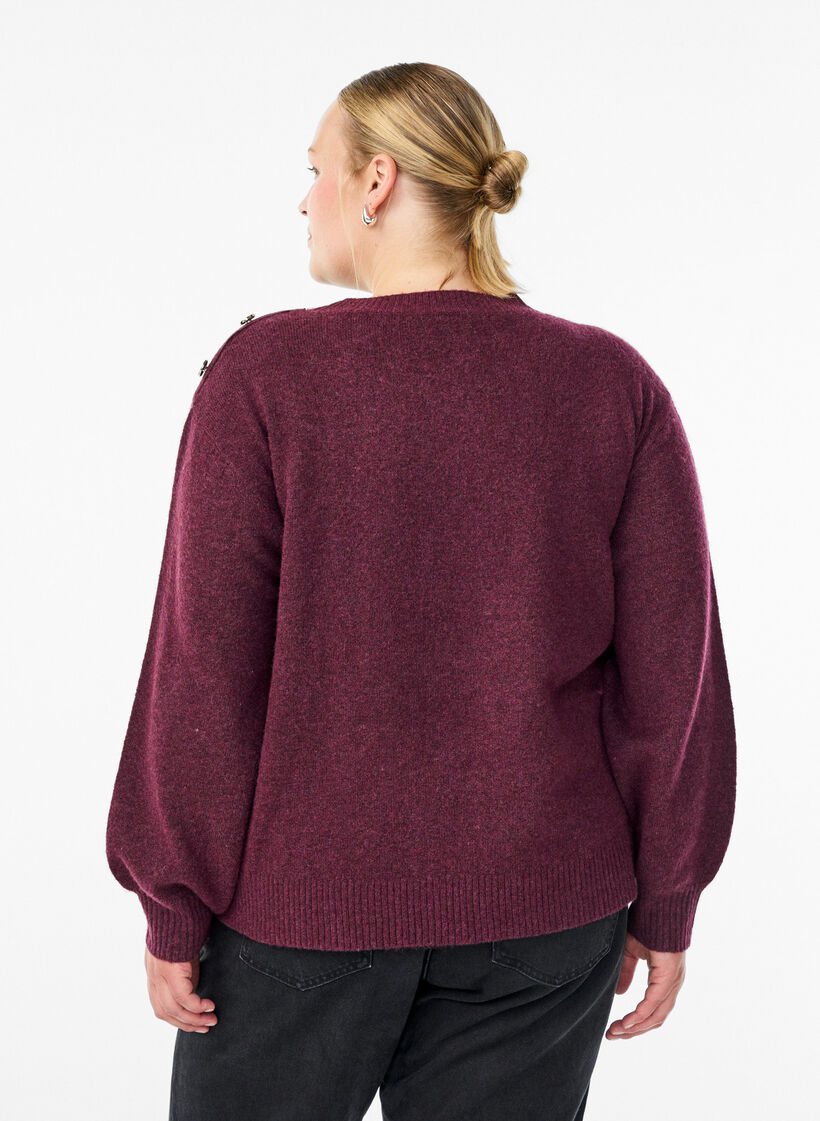 Breisel blouse met knoopdetail, Donker Bordeaux, Model image number 2