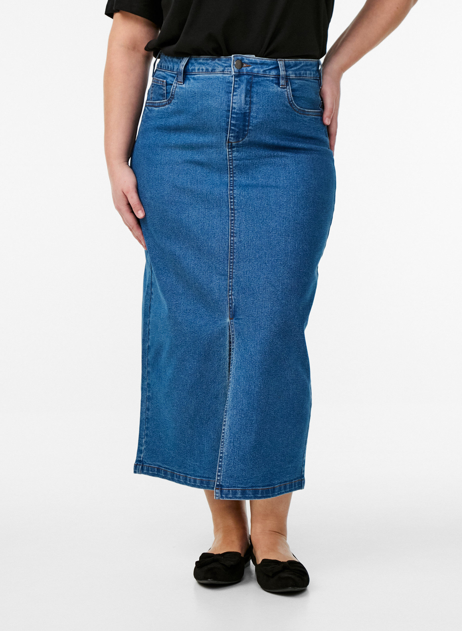 ZizziHalflange denimrok met een voorsplit, Blauw, Model image number 2