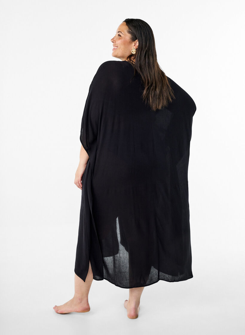 Kaftan strandjurk met knopen, Zwart, Model image number 1