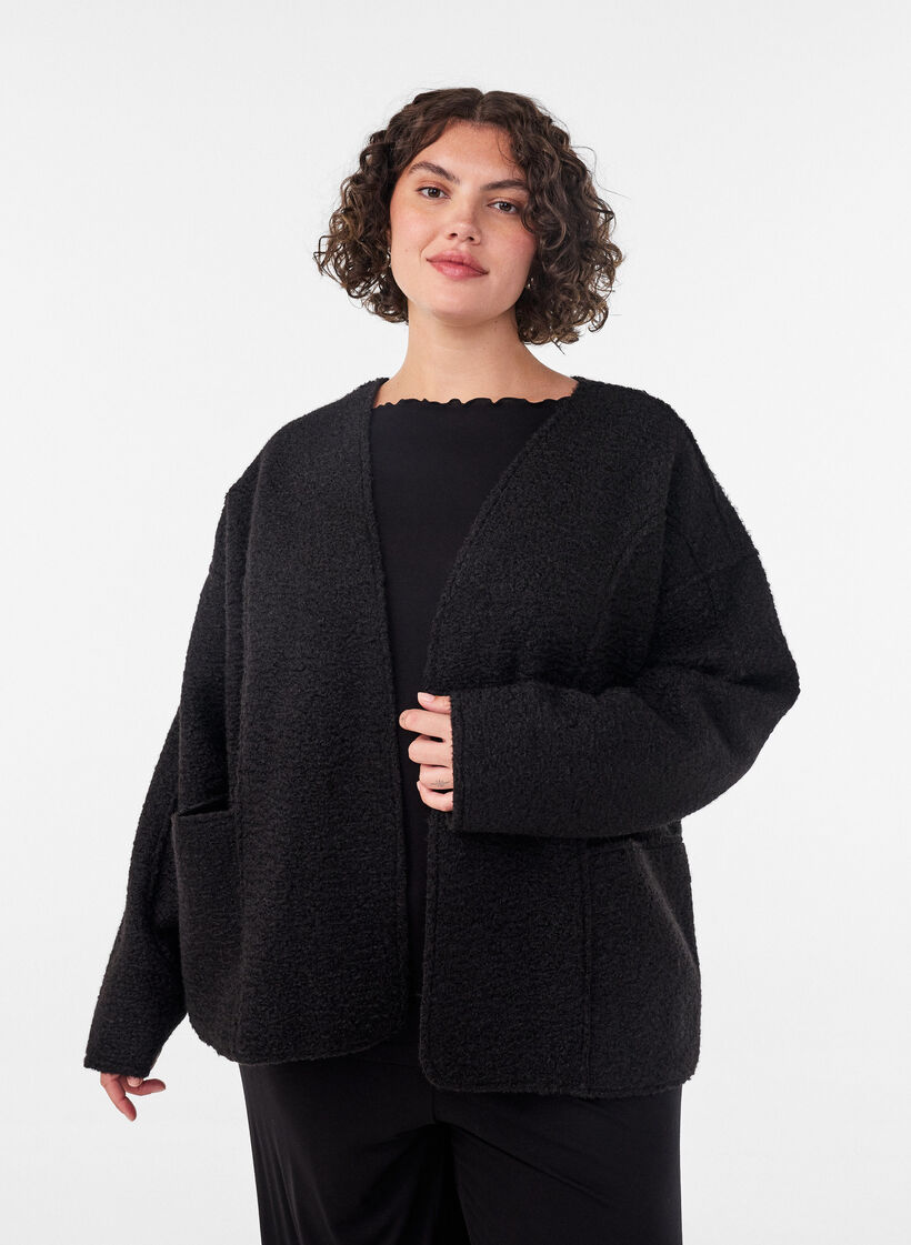 Cardigan ample avec poches, Noir, Model image number 0