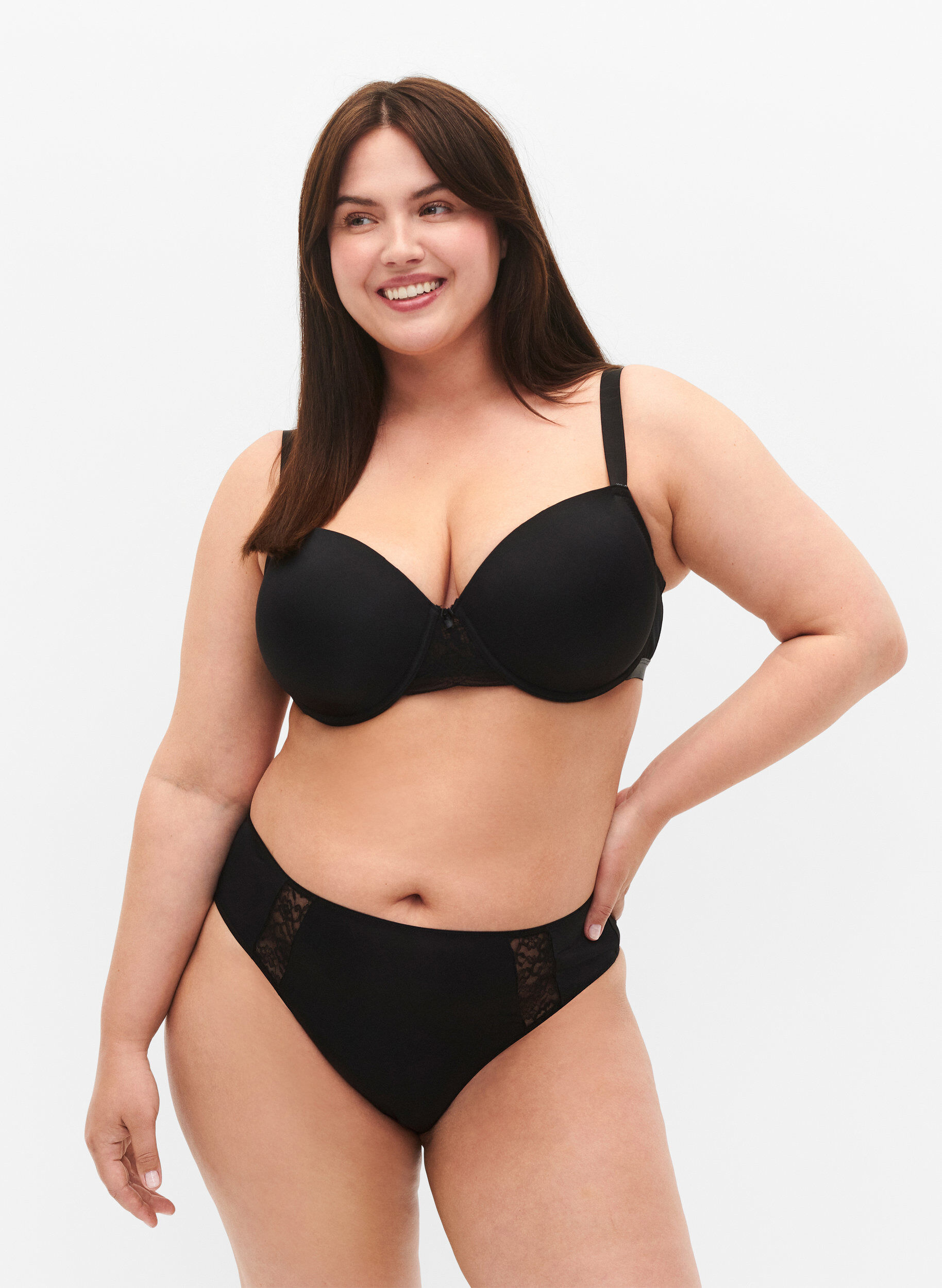 Set van 3 strings met kanten details, Zwart, Model