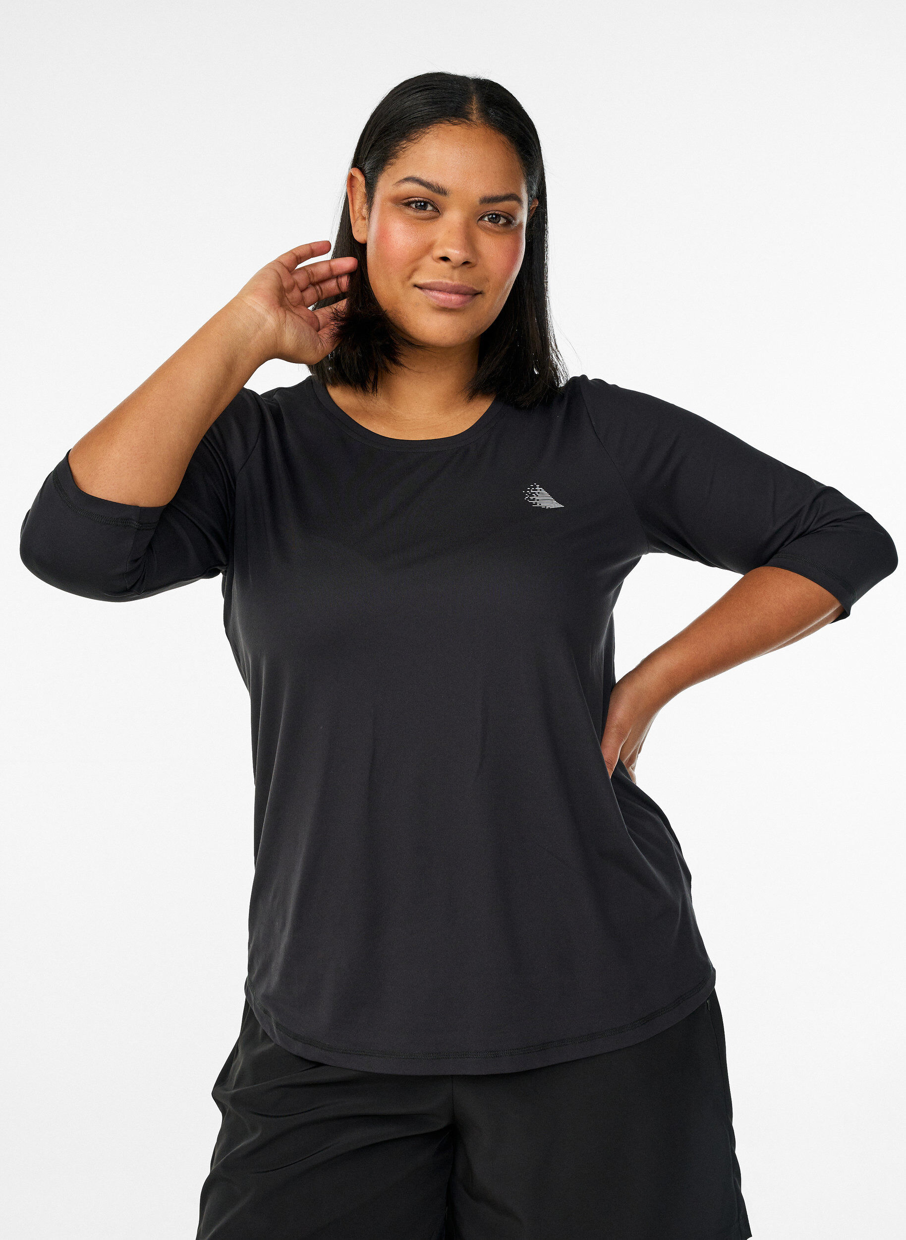 Sporttop met 3/4 mouwen, Zwart, Model