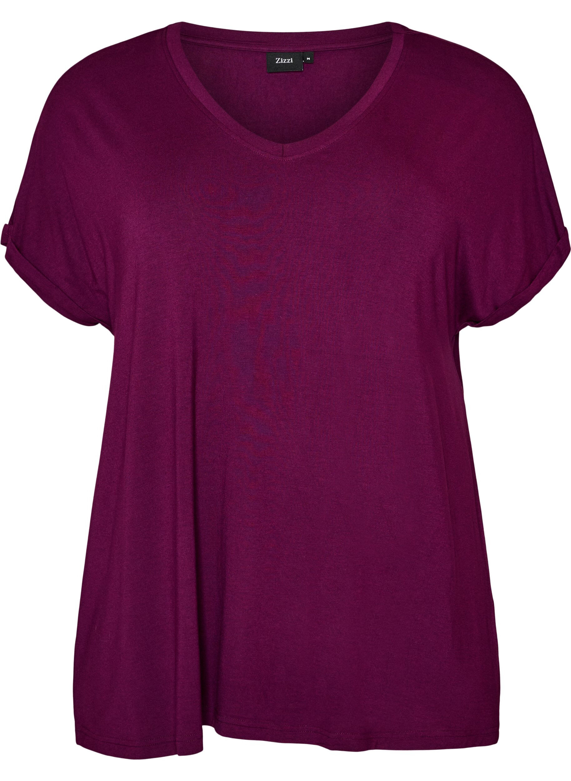 ZizziBasic T-shirt met V-hals van viscose, Paars, Packshot image number 0