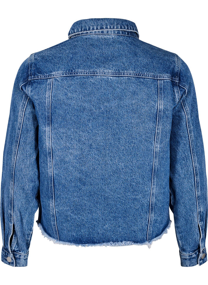 Denimjack met strasssteentjes en een rauwe zoom, Blue Denim, Packshot