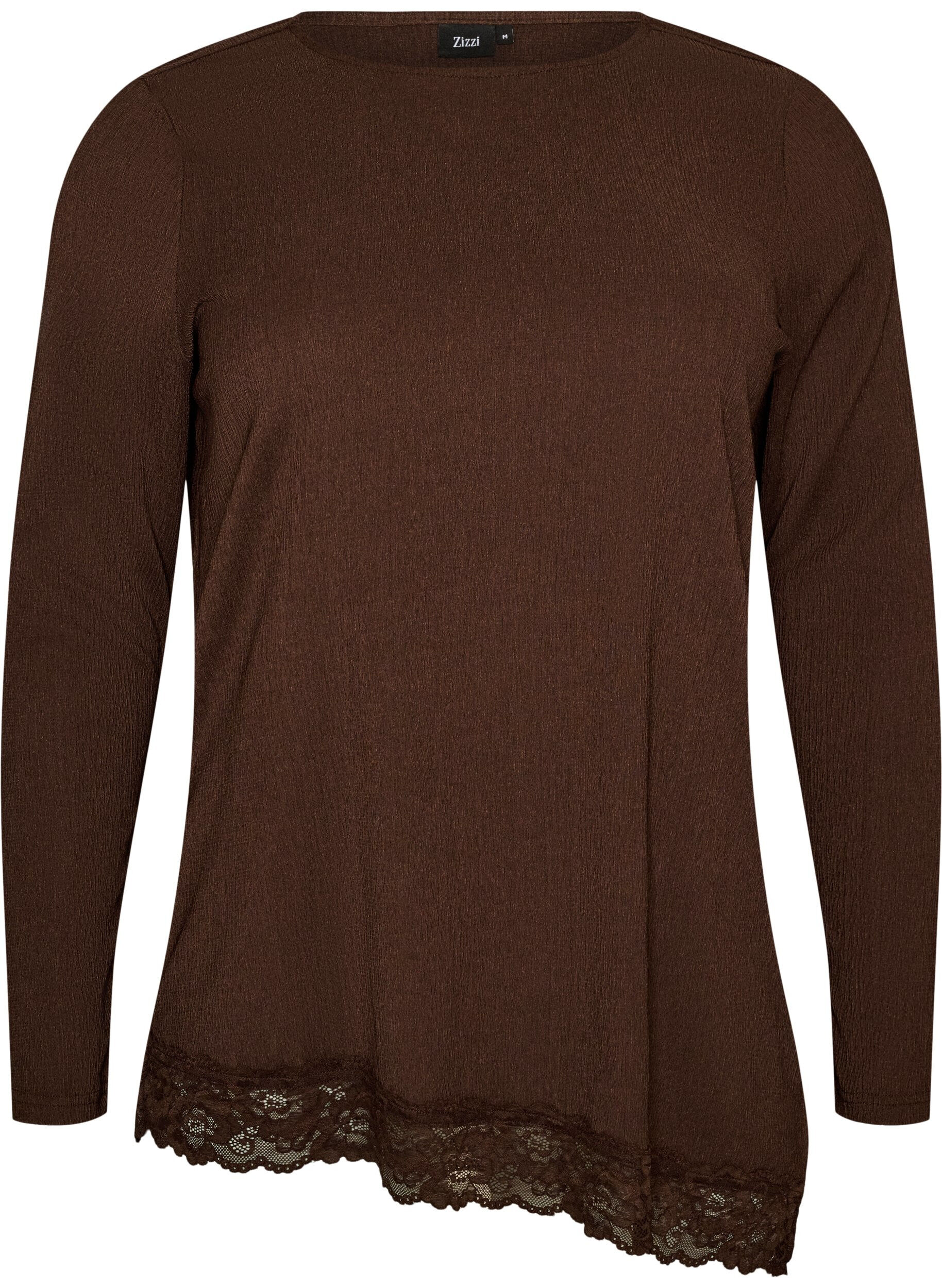 Jersey blouse met asymmetrische kanten rand