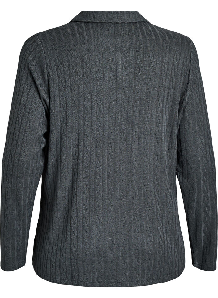 Gebreide blouse met kraag en kabelpatroon, Groen, Packshot image number 1