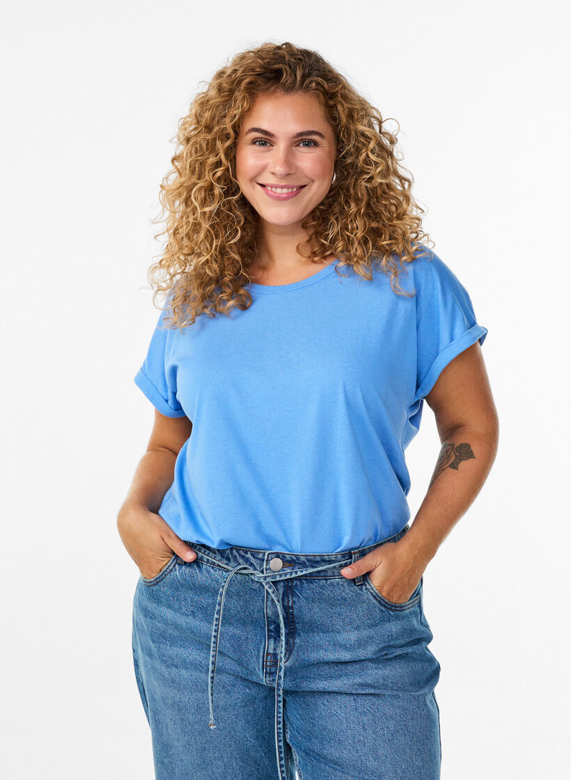 T-shirt met korte mouwen van katoenmix, Blauw, Model image number 0