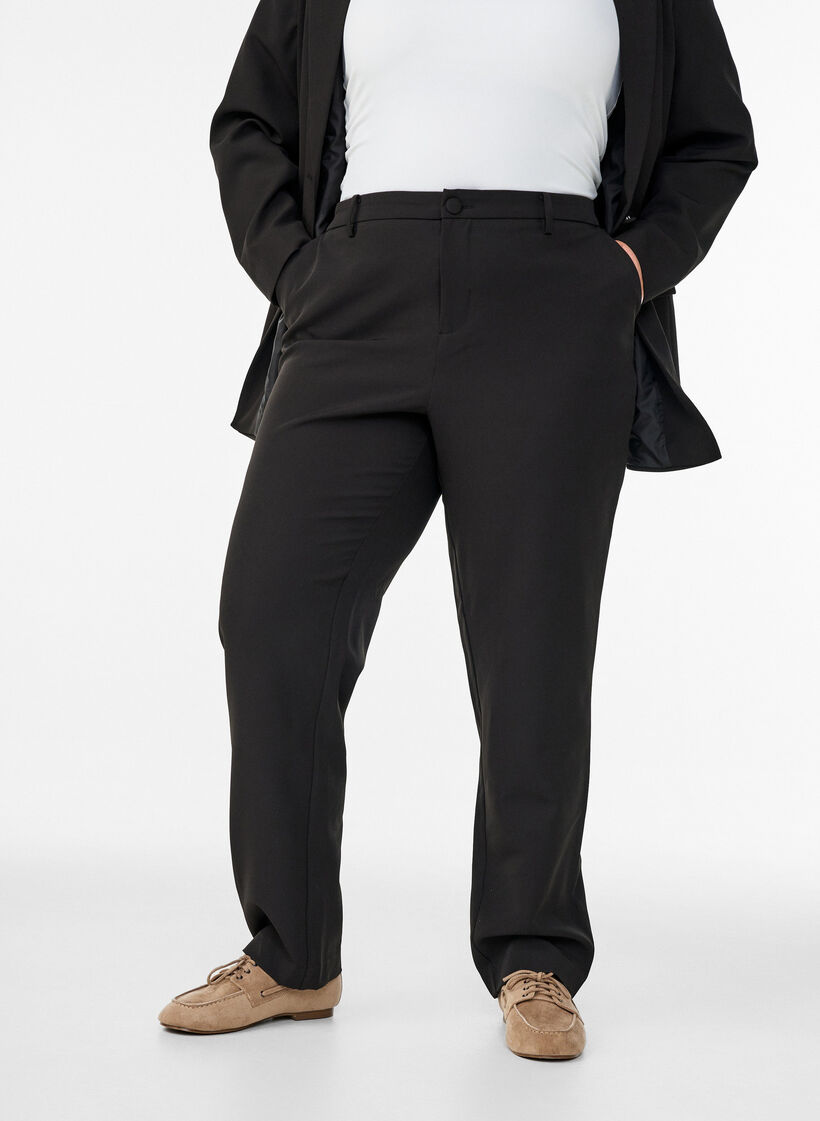 Broek met zakken en rechte pijpen, Zwart, Model image number 2