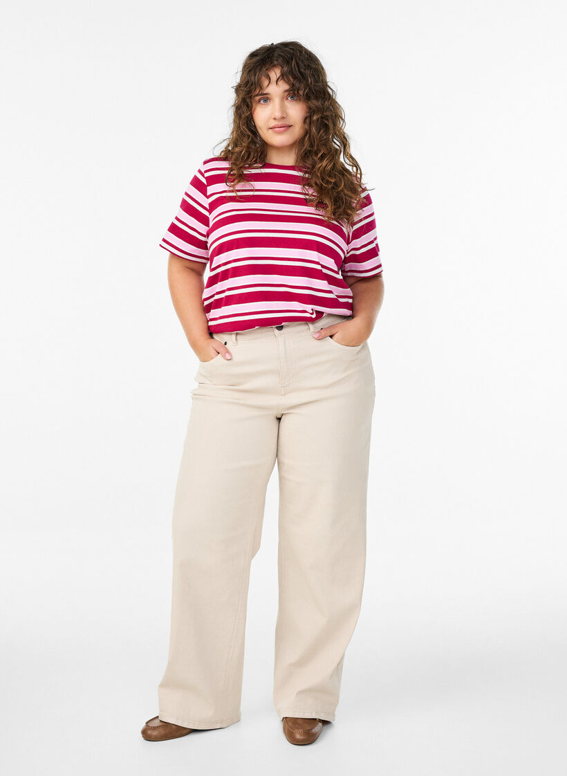 Katoenen T-shirt met strepen, Roze, Model image number 1