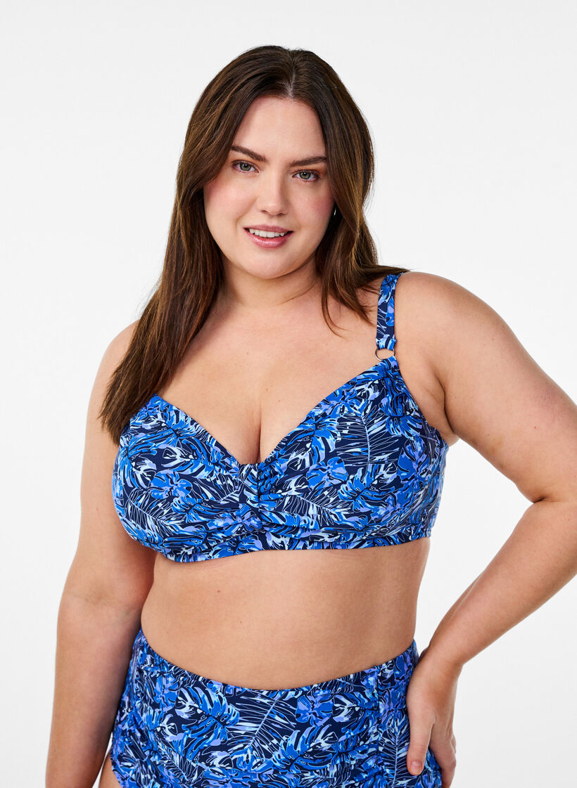 Bikinitop met beugel en patroon, Blauw, Model image number 0