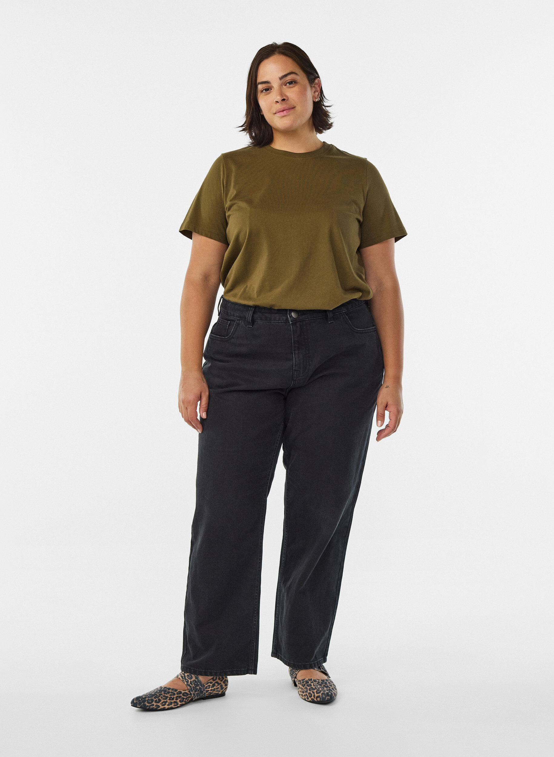 ZizziBasic katoenen T-shirt met ronde hals, Groen, Model image number 1