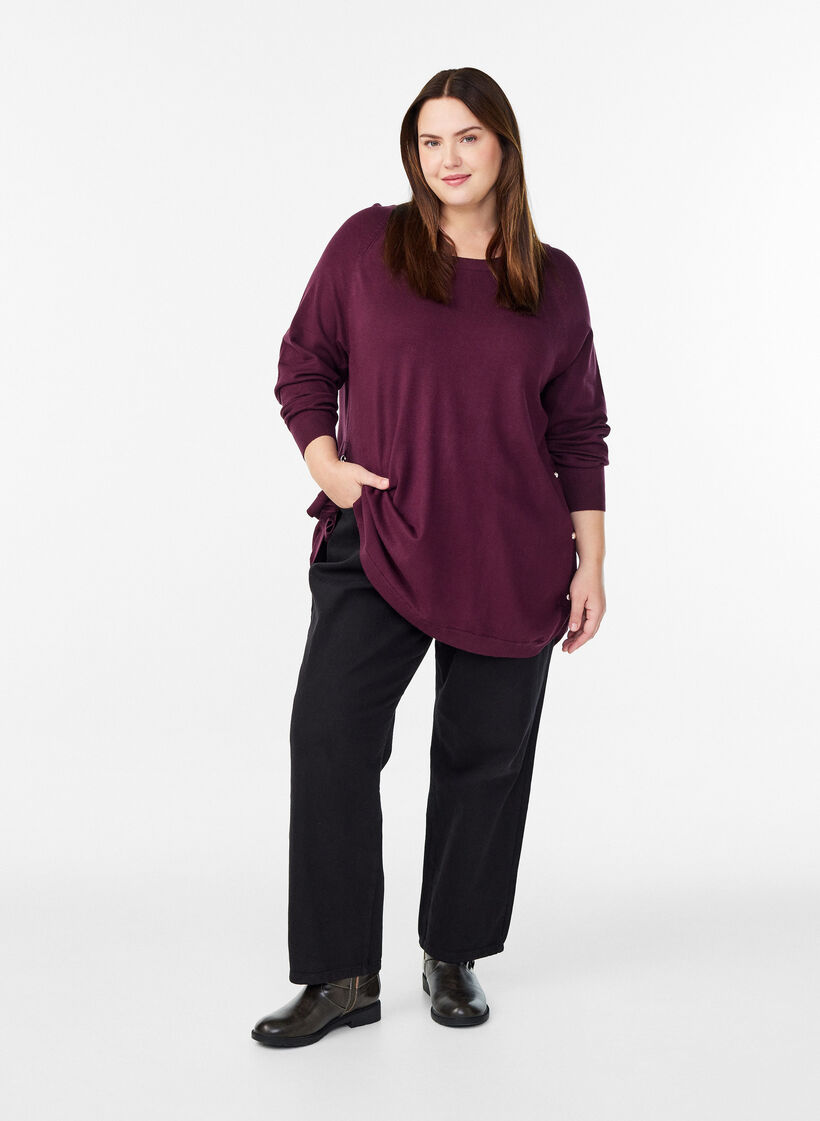 Gebreide blouse met knoopsluiting aan de zijkant, Rood, Model image number 1