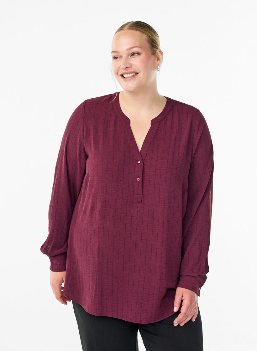 FLASH - Streepjes overhemdblouse, Rood, Model image number 0