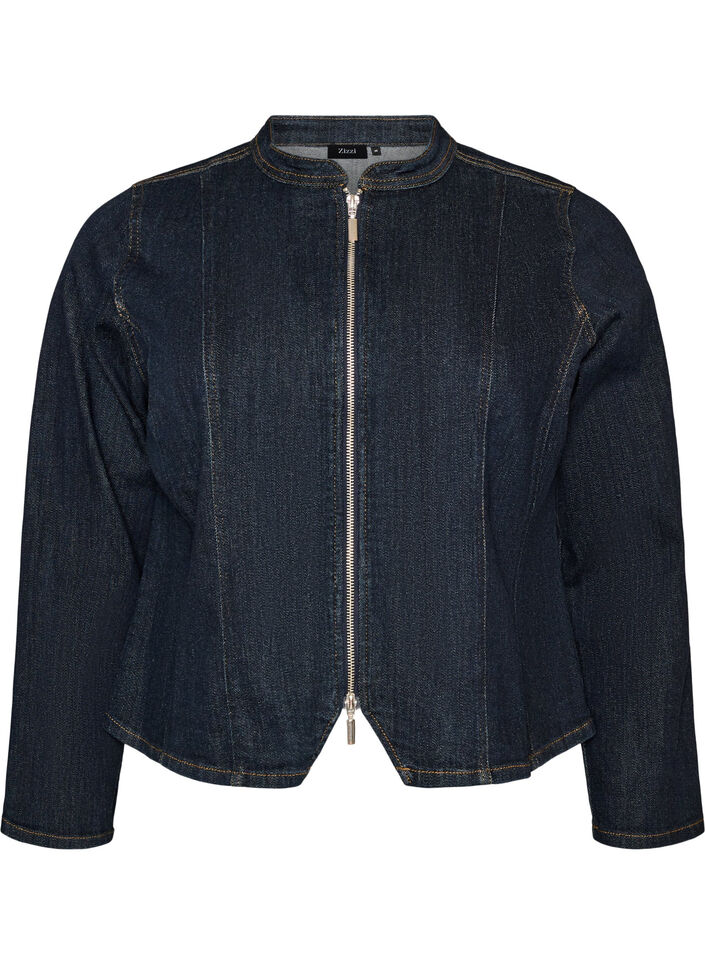 Strakzittend spijkerjack met ritssluiting, Blauw, Packshot image number 0