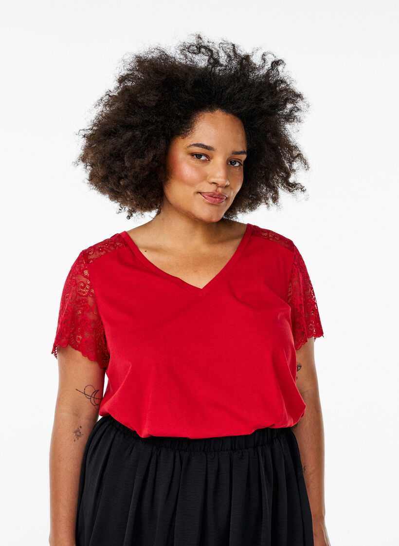 Katoenen T-shirt met korte kanten mouwen, Rood, Model image number 0