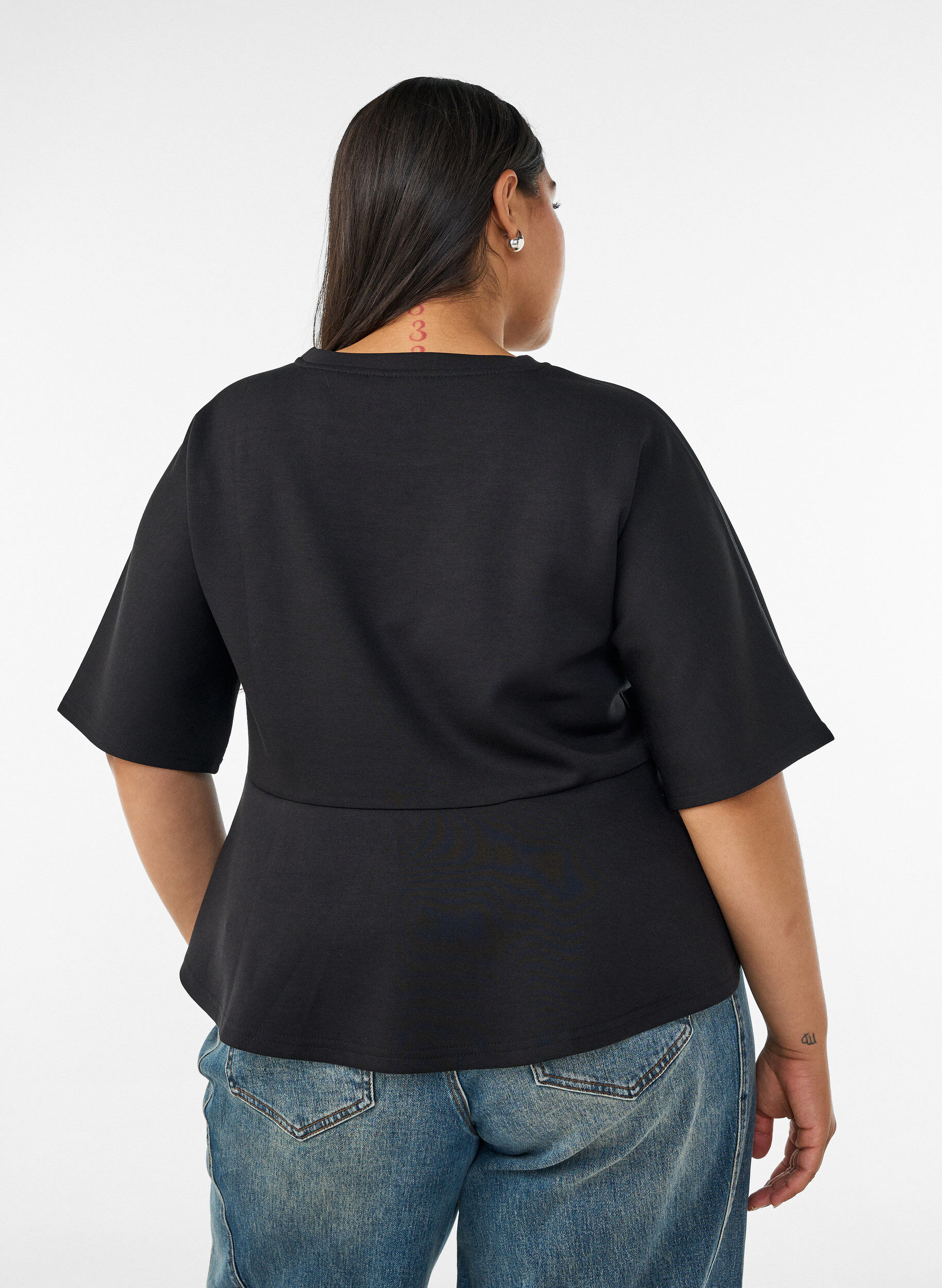 ZizziPeplum blouse met ellebooglange mouwen, Zwart, Model image number 2