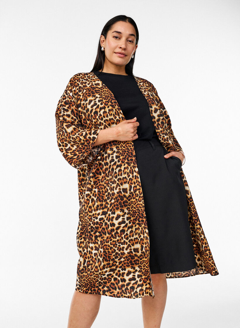 Kimono en viscose avec manches 3/4, Marron, Image image number 0