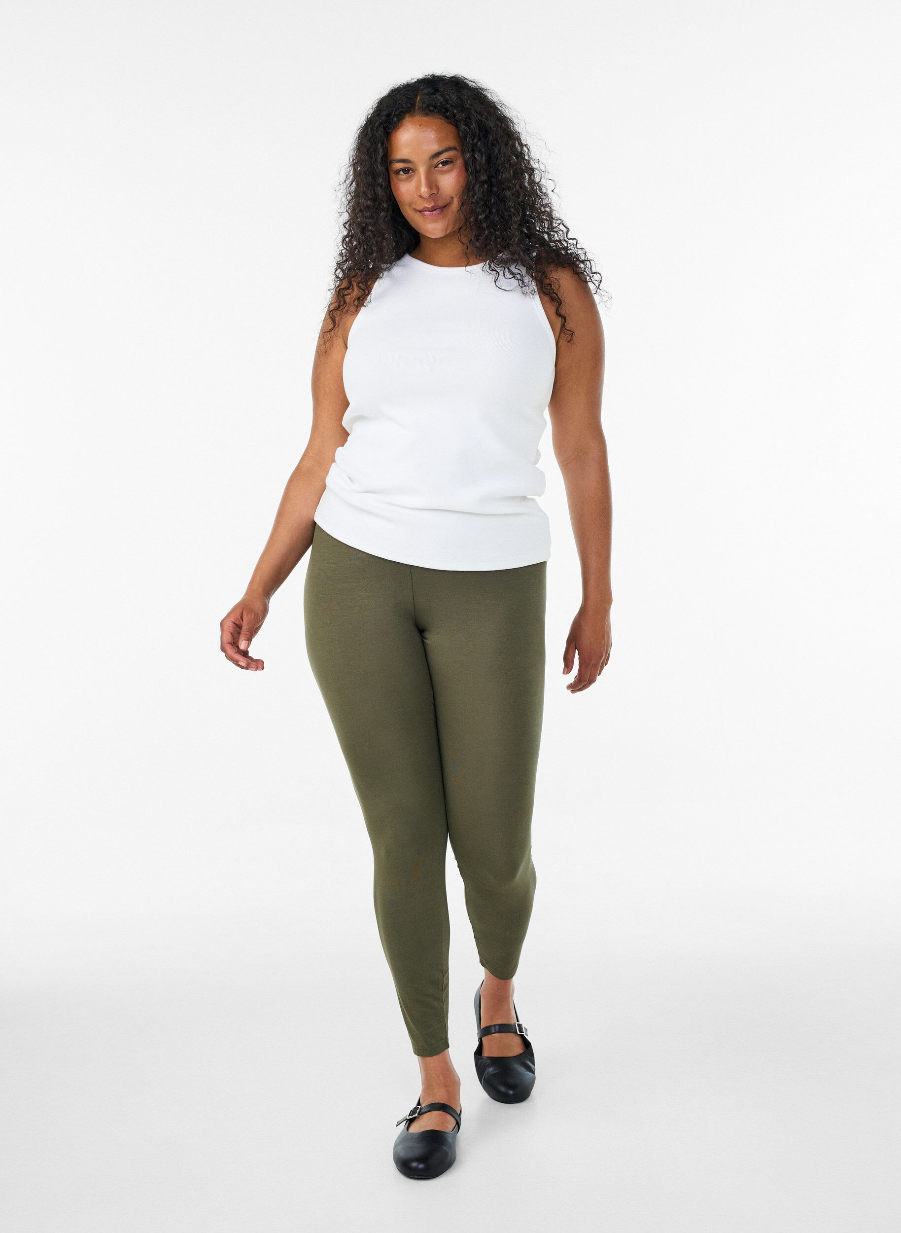 ZizziBasic legging in viscose, Groen, Model image number 1