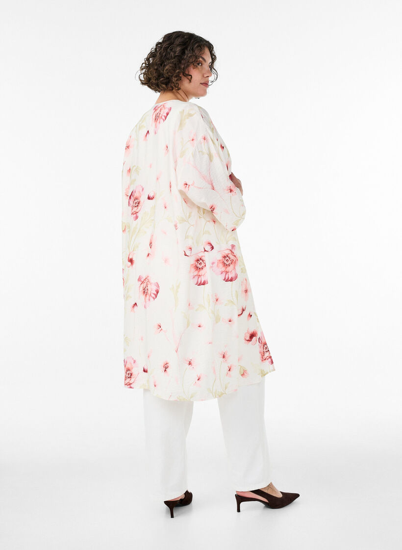 Kimono en viscose avec manches 3/4, Rose poudr&eacute;e, Model image number 2