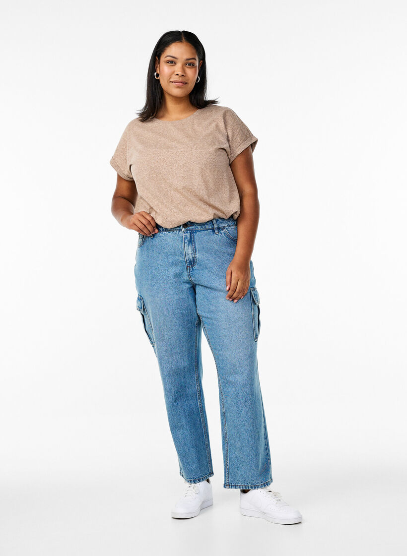 Losse pasvorm cargo jeans met hoge taille, Light Blue, Model