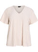 Blouse met korte mouwen en strepentextuur, Beige, Packshot image number 0
