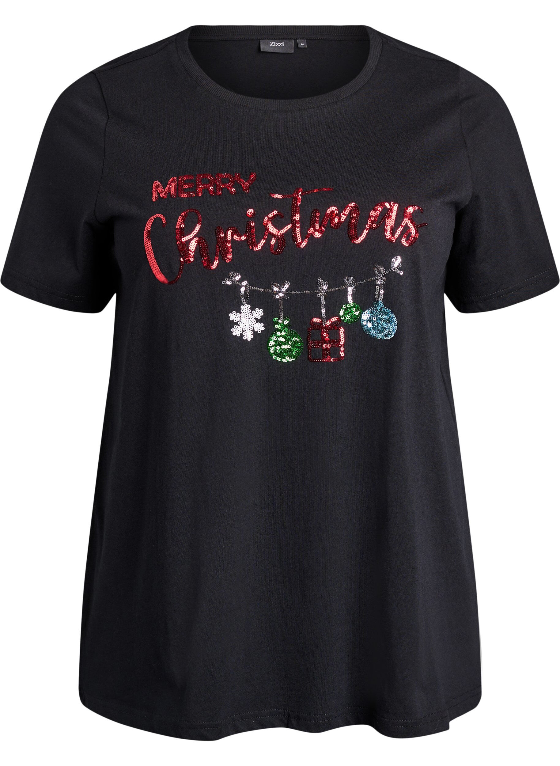 ZizziKerst T-shirt van biologisch katoen, Zwart, Packshot image number 0