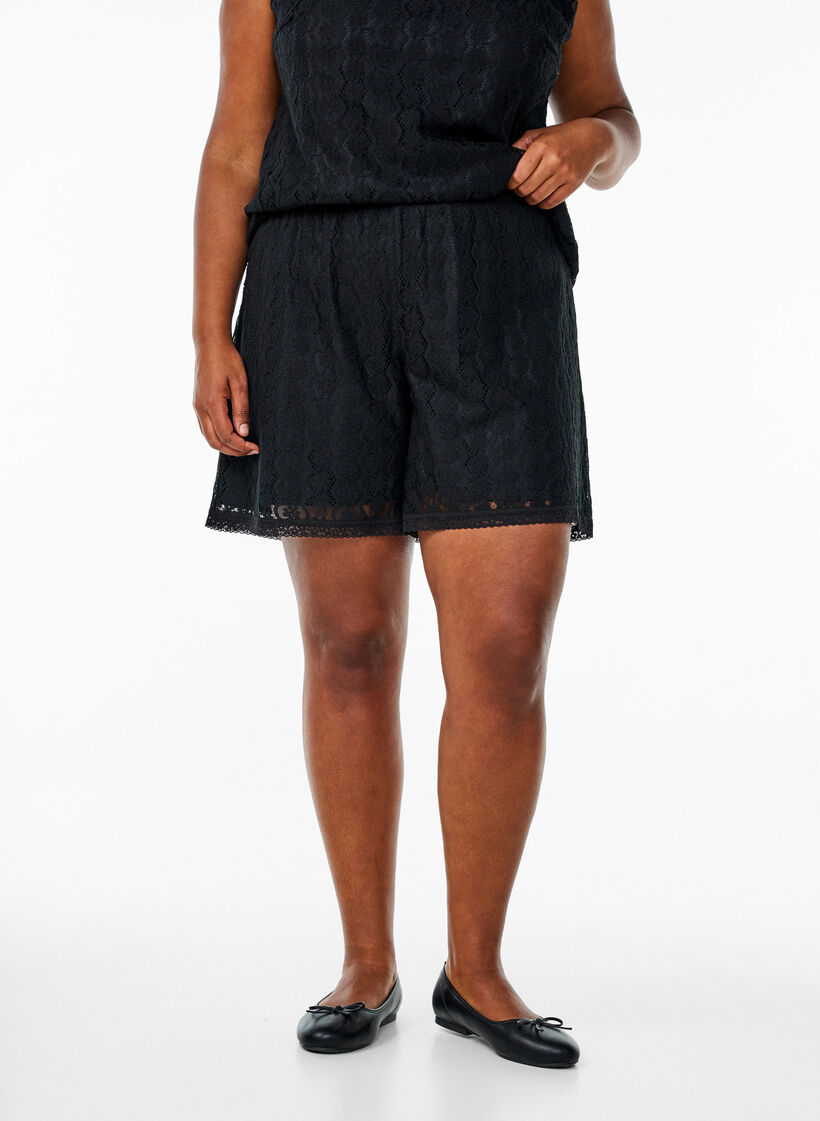 Hoog getailleerde kanten short, Black, Model