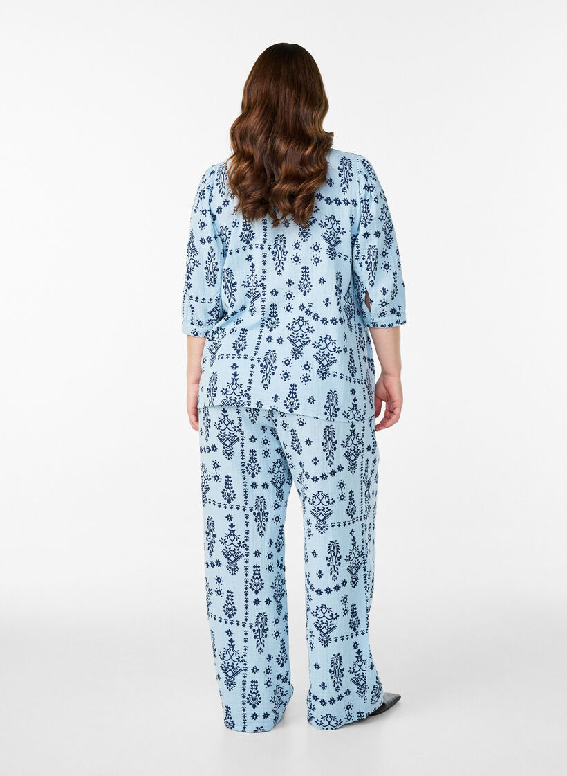 Shirtblouse met 3/4 mouwen, Blauw, Model image number 2