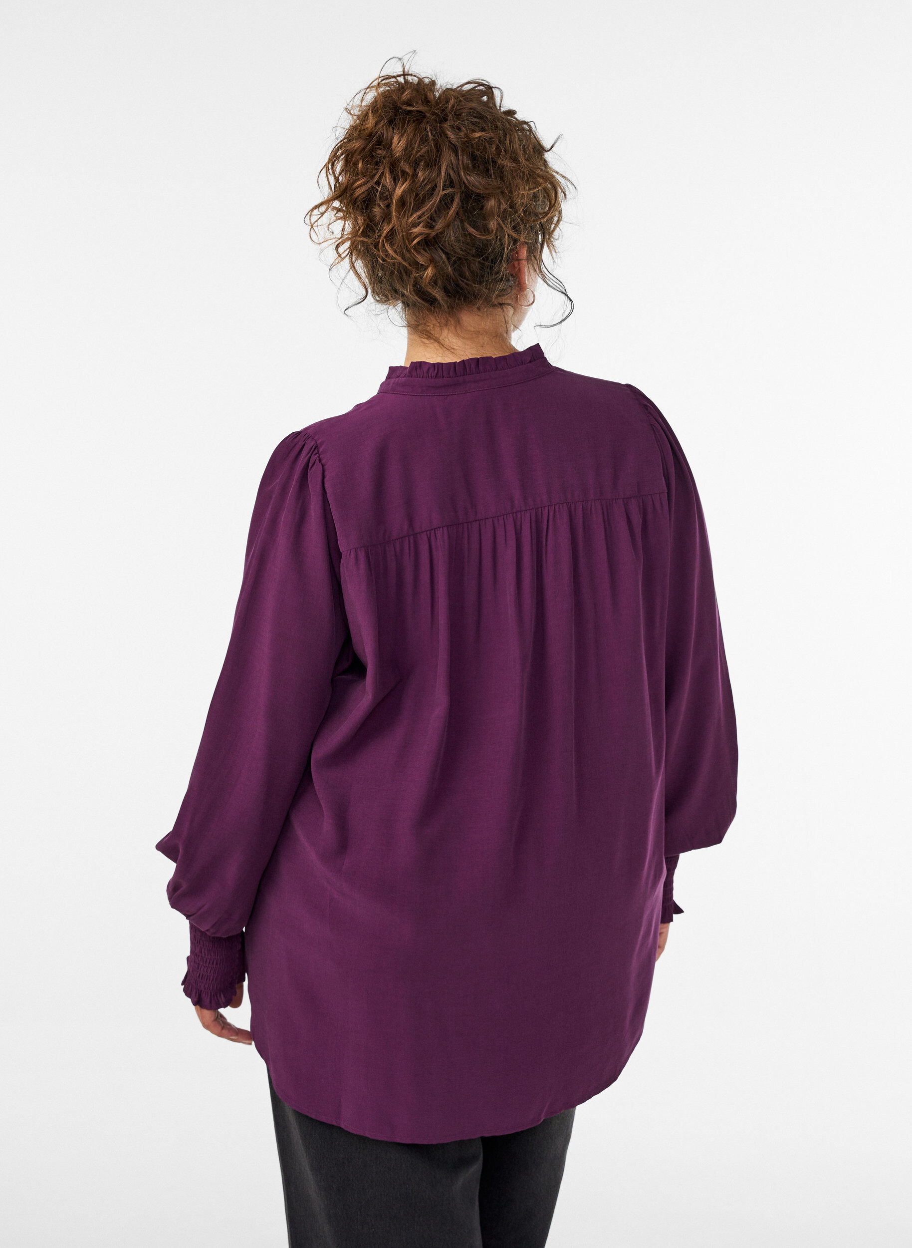 ZizziBlouse met ruches kraag en plooien, Paars, Model image number 2