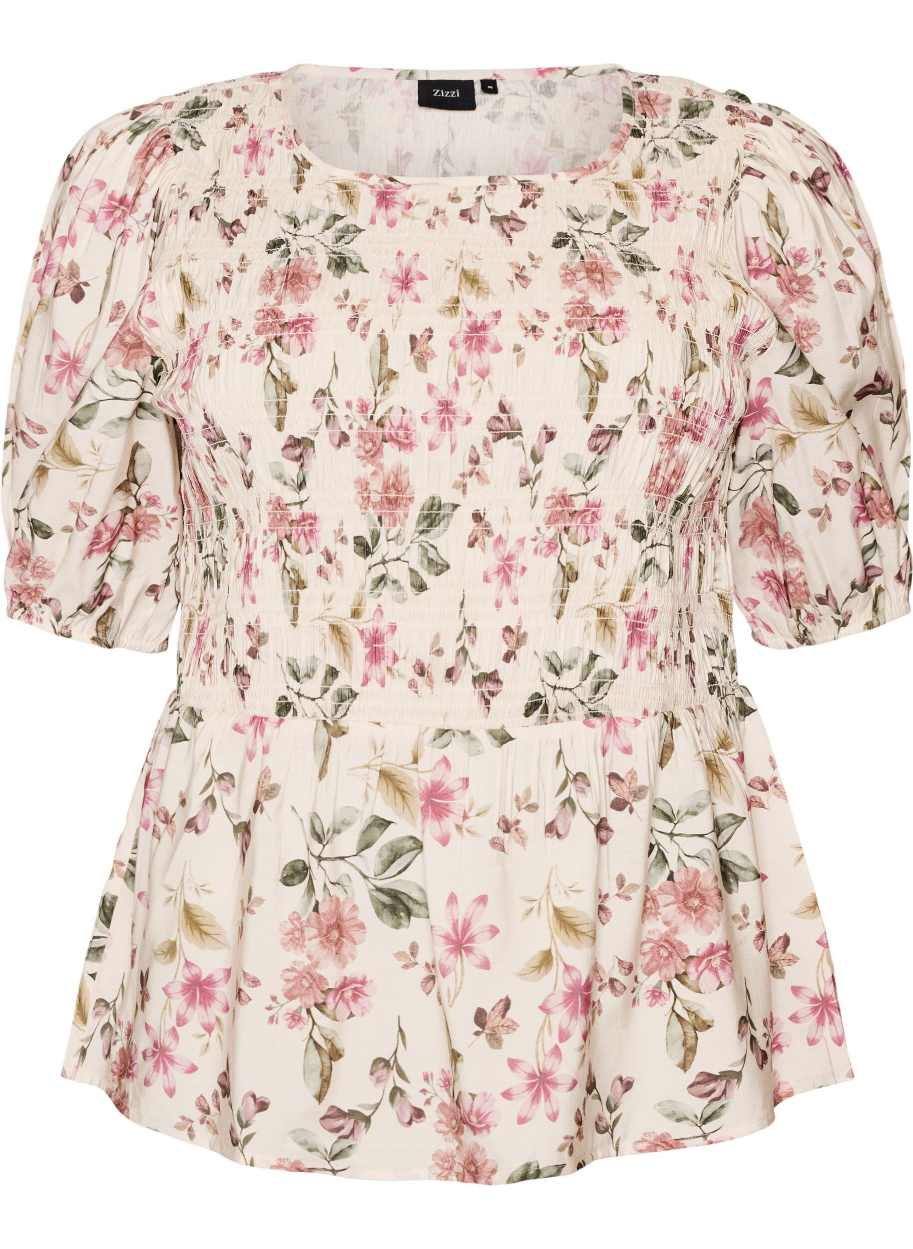 Viscose blouse met smokwerk en peplum-effect