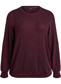 Blouse met visgraatpatroon en glinsterend garen, Donker Bordeaux Blouse met visgraatpatroon en glinsterend garen