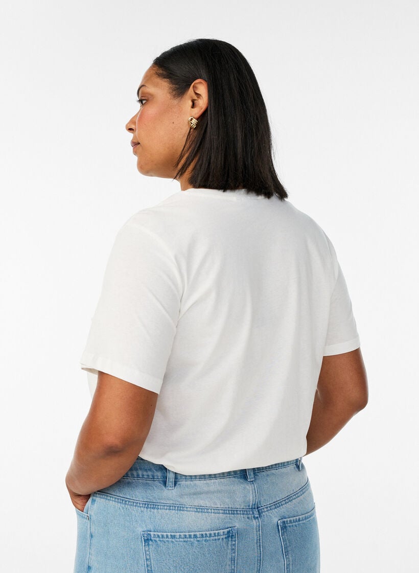 Katoenen T-shirt met print, Wit, Model image number 2