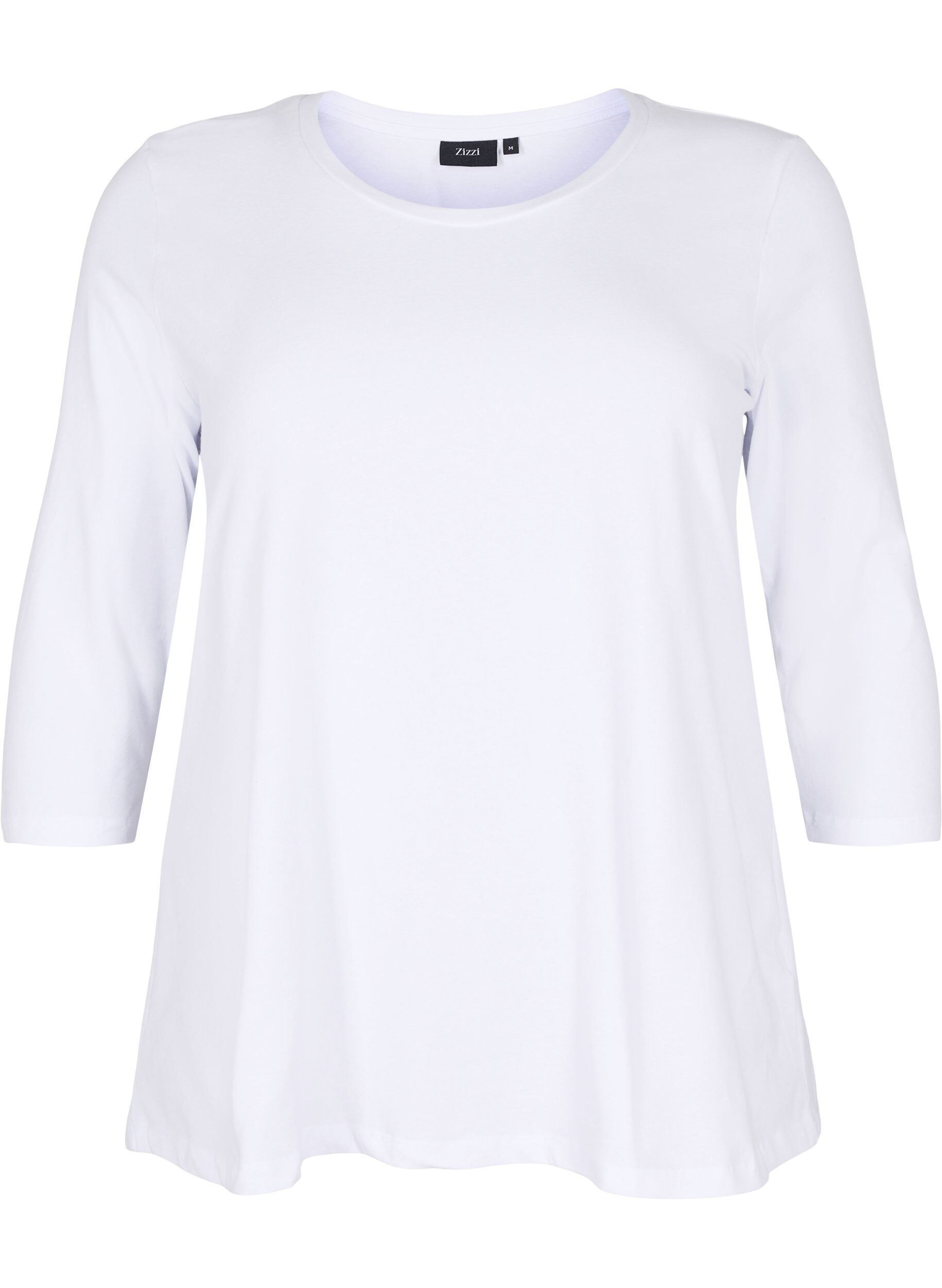 ZizziBasic katoenen t-shirt met 3/4 mouwen, Wit, Packshot image number 0