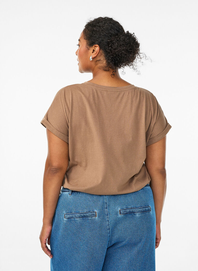 T-shirt met korte mouwen in een katoenmix, Bruin, Model image number 2