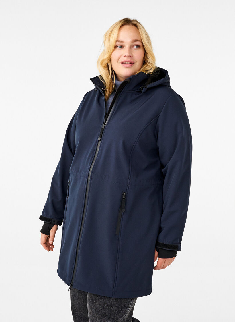 Softshell jas met afneembare capuchon, Blauw, Model image number 0