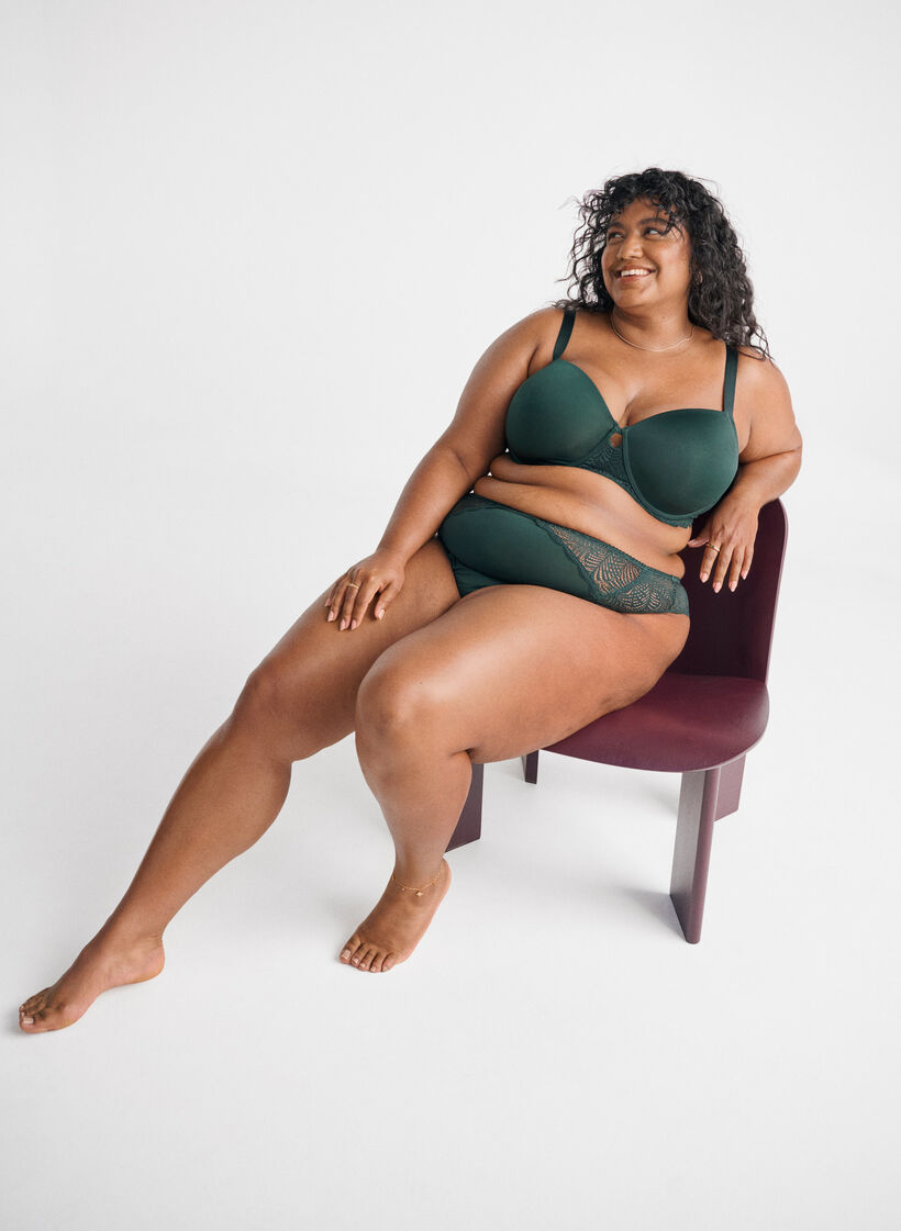 Microfiber string met kanten details, Groen, Image image number 0