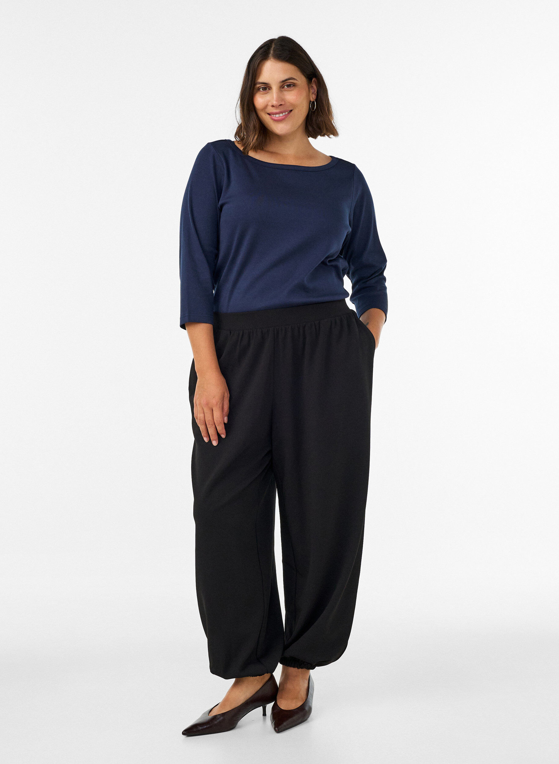 ZizziBasic T-shirt met boothals en 3/4-mouwen, Blauw, Model image number 1