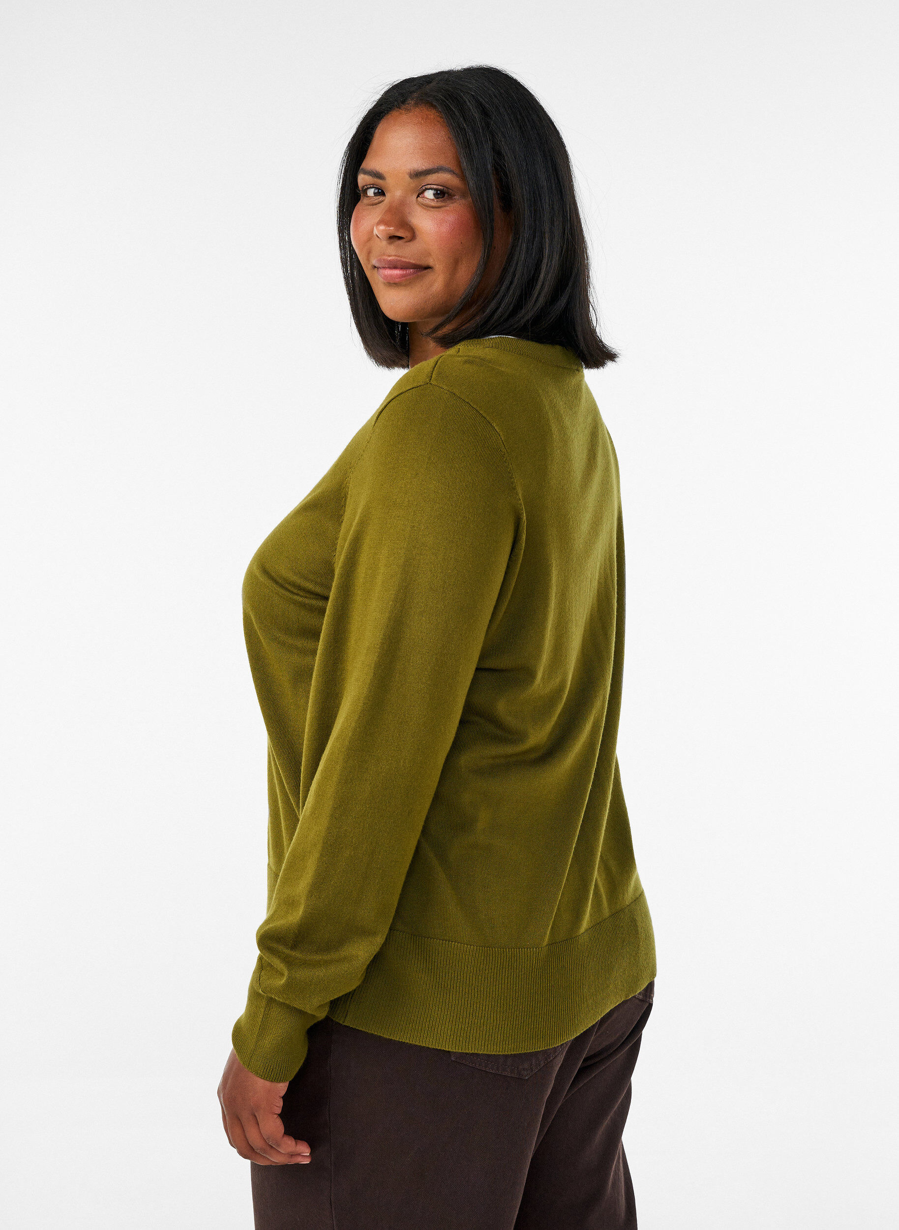 ZizziGebreid vest met ronde hals en knopen, Groen, Model image number 2
