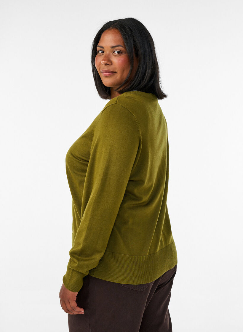 Gebreid vest met ronde hals en knopen, Groen, Model image number 2